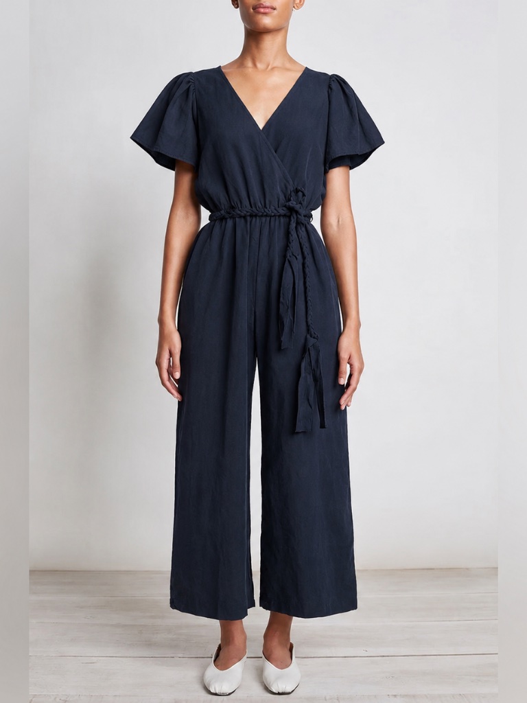 Apiece Apart Navy Charbol Linen Jumpsuit Size 2